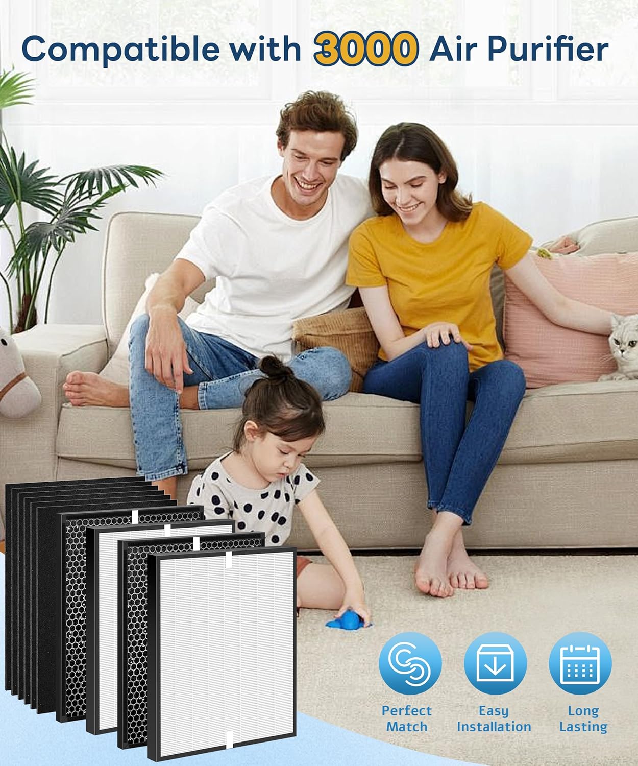 10 Pack AD3000 Replacement Filter Compatible with 3000 Air Purifi-er, with 2 main filter + 2 Activated Carbon filters + 6 Carbn Pre-Filters - Image 2