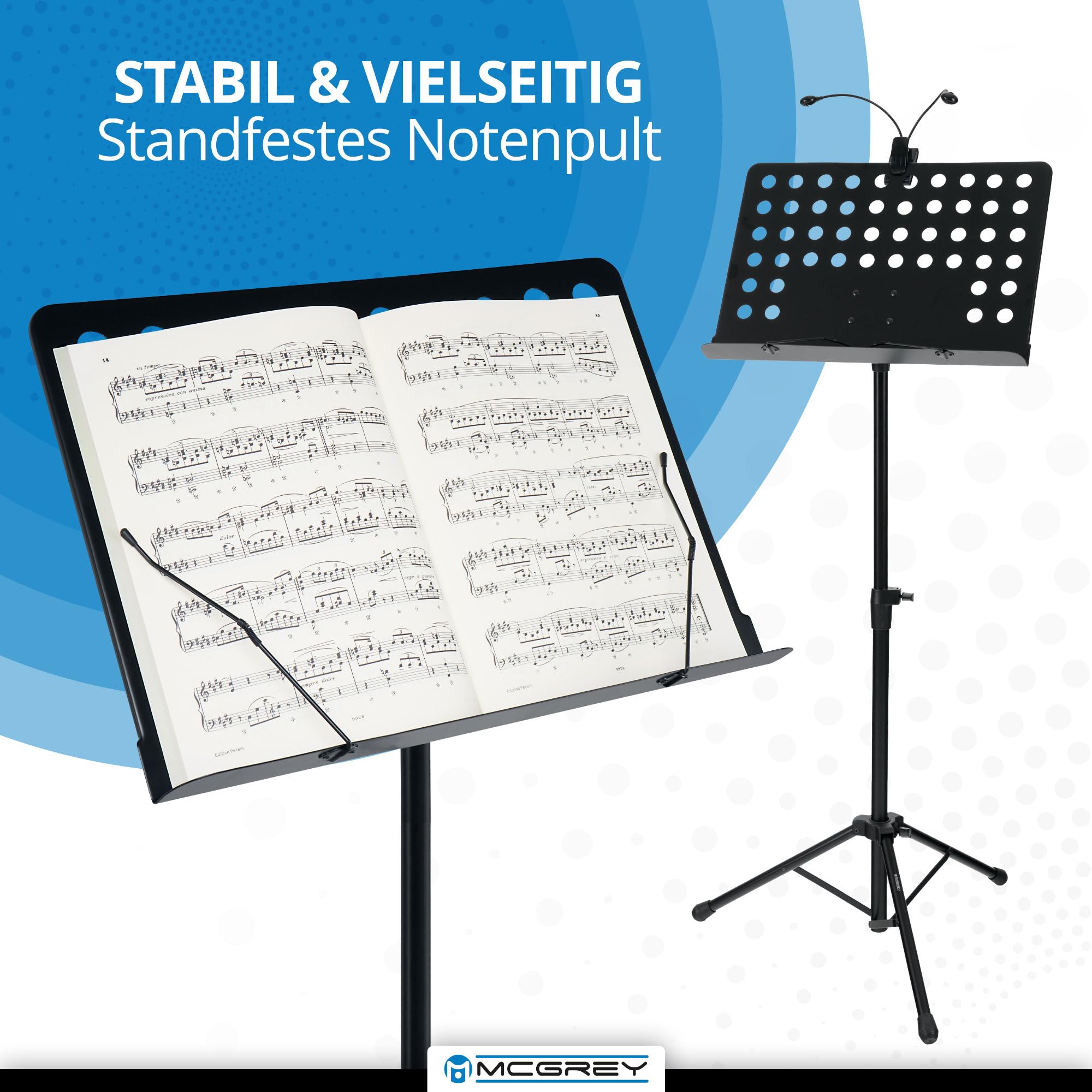 Set Leggio Orchestra McGrey con Luce LED (leggio regolabile in altezza con luce LED per spartiti) Nero