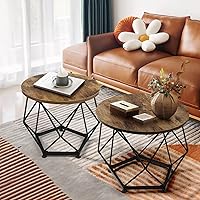 Vista 2 de Mesa auxiliar pequeña, juego de 2 mesas auxiliares redondas con mesa de madera y marco de metal, mesa auxiliar moderna, mesas auxiliares para sala