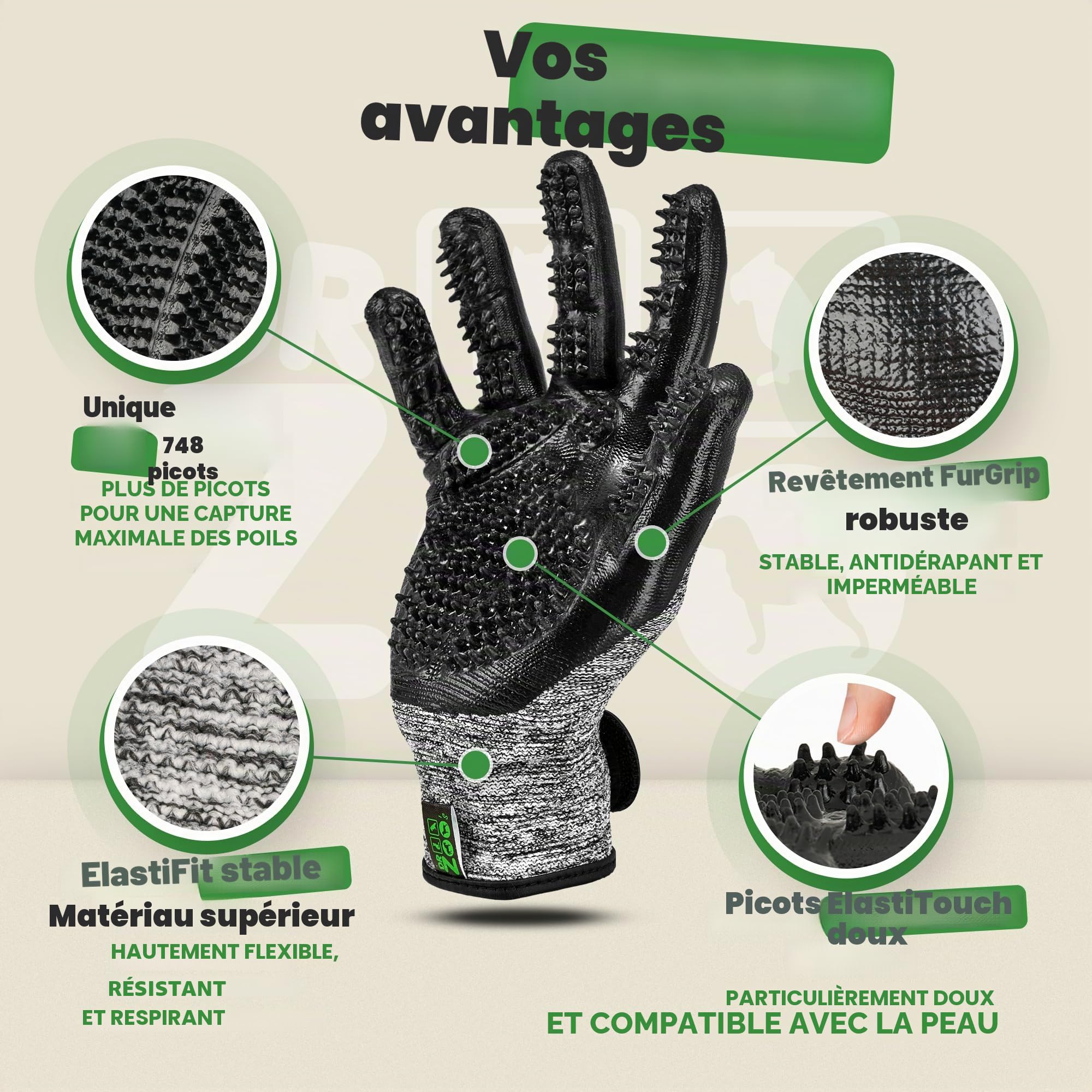 DR Zoo Gant de toilettage pour chien, chat ou cheval - (1 paire, taille L) - Gant pour le toilettage de tous les poils de chien et de chat - Gant de toilette pour tous les poils d'animaux - Gants de
