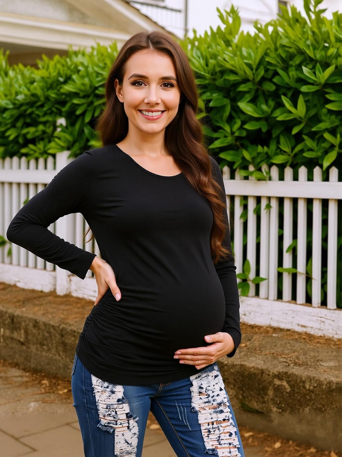 MIRAZEN 3 Pack Maternity Shirts Long Sleeve Pregnancy Top for Women with Crew Neck Casual Tee Shirts - Image 4