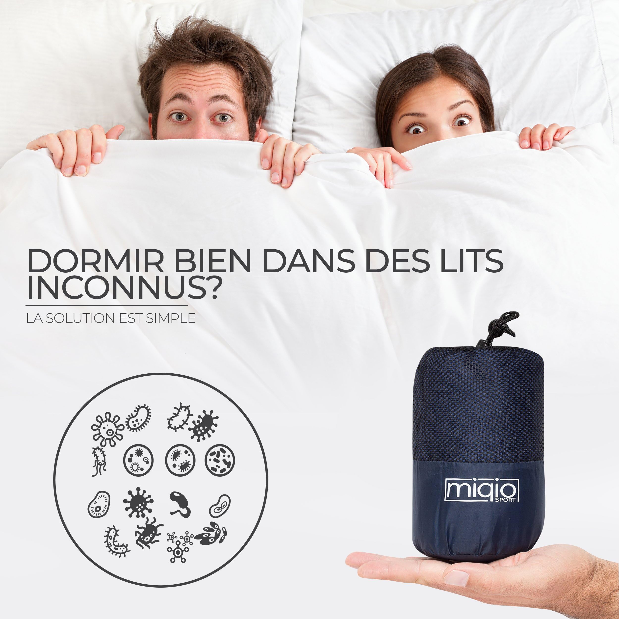 Miqio® Sac de Couchage 2 en 1 avec Fermeture éclair (Gauche ou Droite): Sac de Couchage Ultra-léger et Confortable pour Voyage et Couverture de Voyage XL en 1 – Sac de Couchage intérieur pour l'été