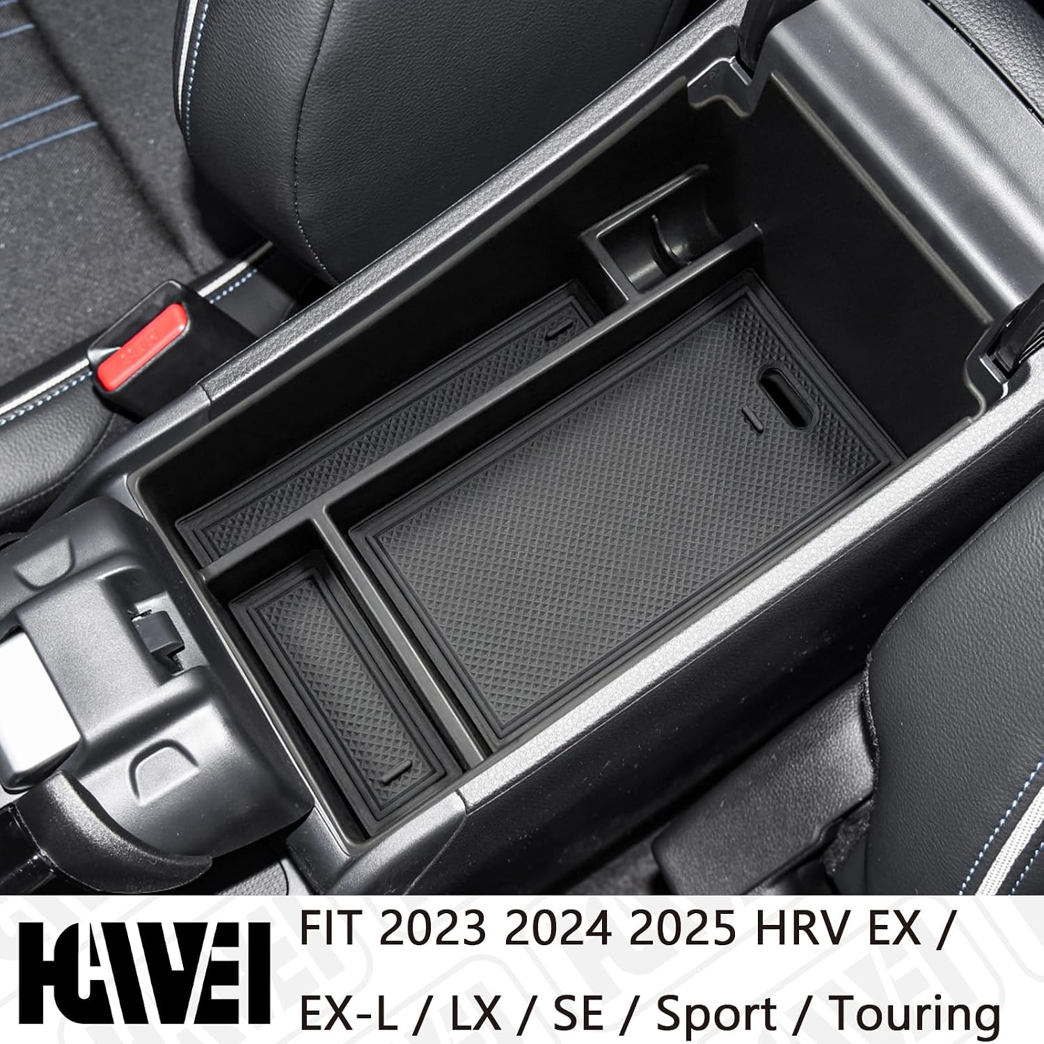 HGWEI Center Console Organizer Compatible with Honda HRV 2023 2024 2025 Interior Accessories, Floor Compartment Tray Armrest Storage Box, Black Trim