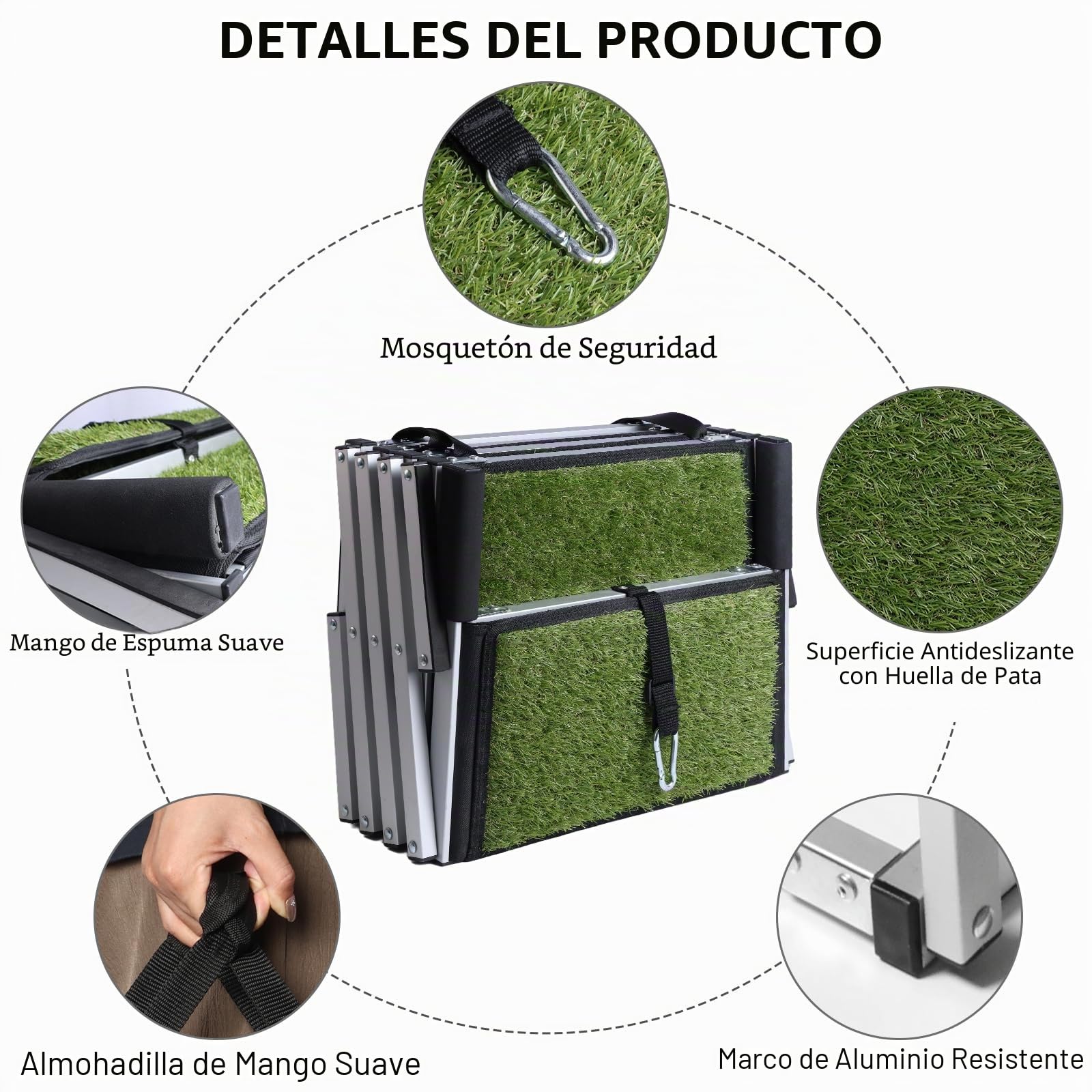 Escalera para perros para coche, rampa para perros, plegable, superficie antideslizante de césped artificial, ayuda para el acceso a todos los vehículos, altura ajustable, soporta hasta 80 kg