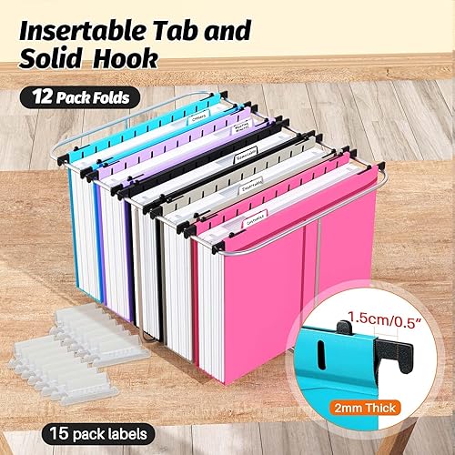 Miniatura 5 de Carpetas colgantes de plástico de capacidad adicional, paquete de 12 carpetas colgantes reforzadas, expansión de 2 pulgadas, carpetas de archivador