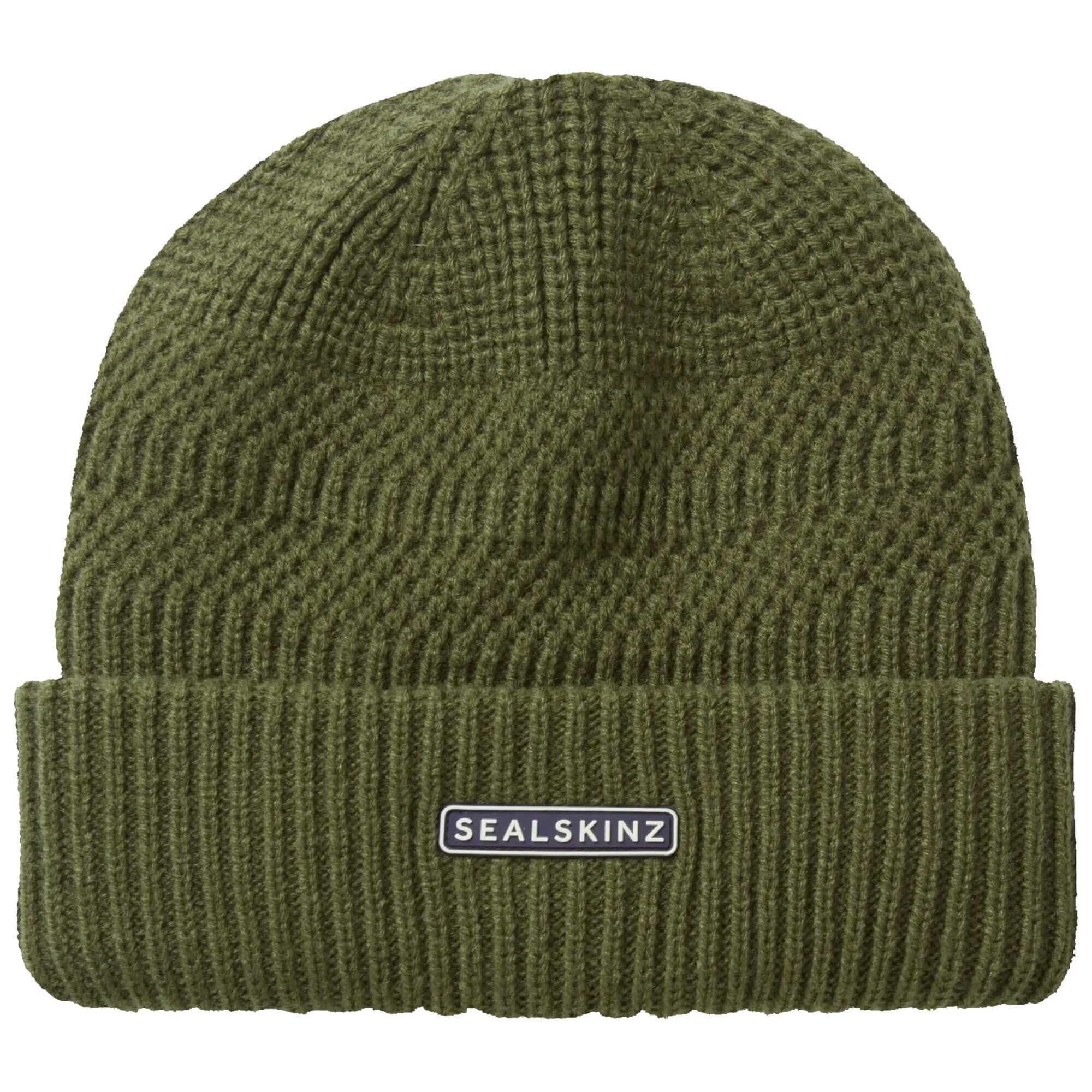 SEALSKINZ Gressenhall Waterproof Cold Weather Textured Stripe Roll Cuff Beanie Olive