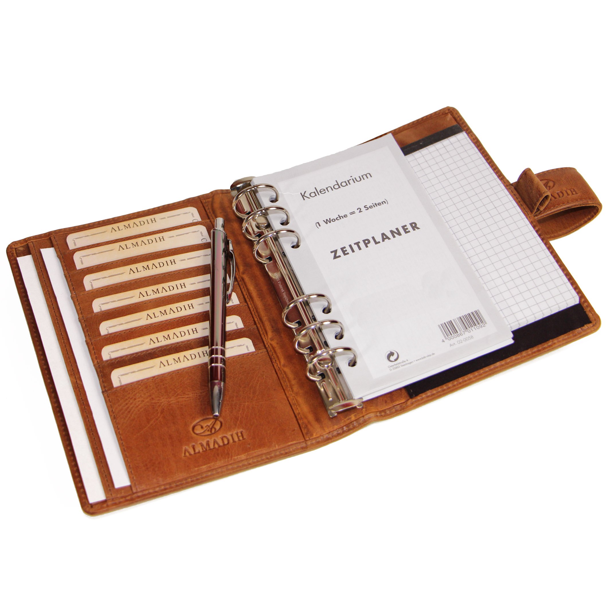 ALMADIH Agenda in pelle A6 Portadocumenti Calendario 2025 Marrone Deluxe Cartella Portablocco Organizer Porta Documenti Conferenza Anelli + Block Notes Organizzatore Carpetta
