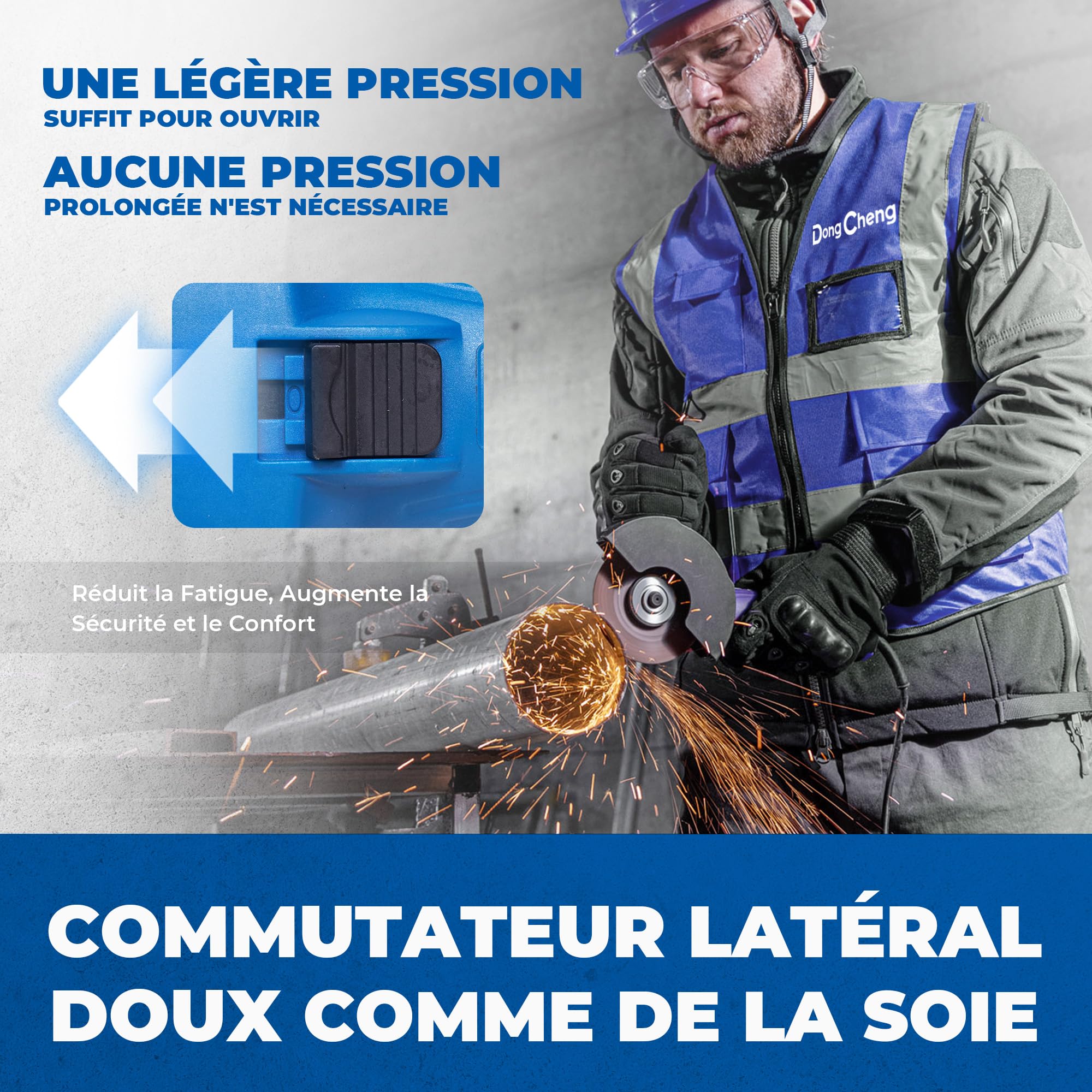 DongCheng Meuleuse d'Angle 800W, Ø125mm, 11800 tr/min, Capot Rapide, Poignée Auxiliaire, Inclut 2 Disques à Meuler, 2 à Lamelles et 2 de Coupe pour Polir et Découper