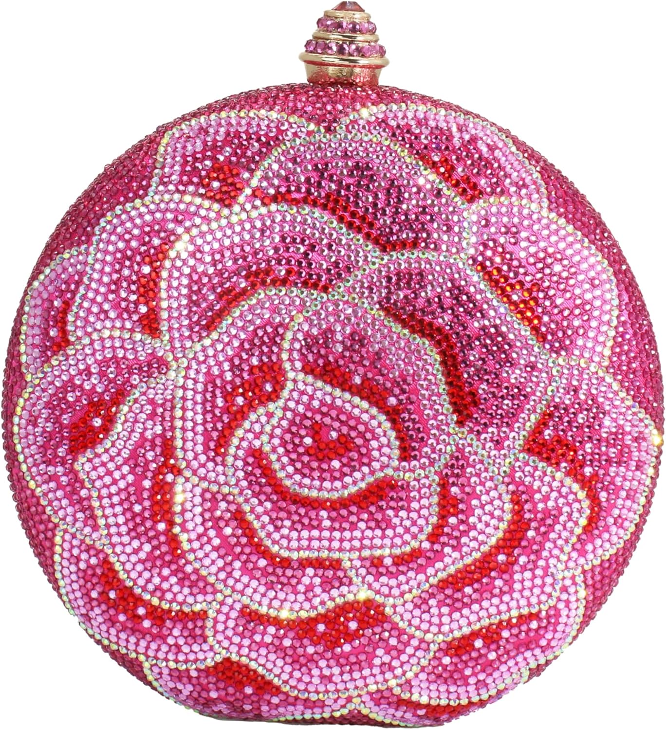 Women Floral Rhinestone Clutch Purses Round Crystal Evening Handbags Rose Flower Diamond Crossbody Bag with Party Prom