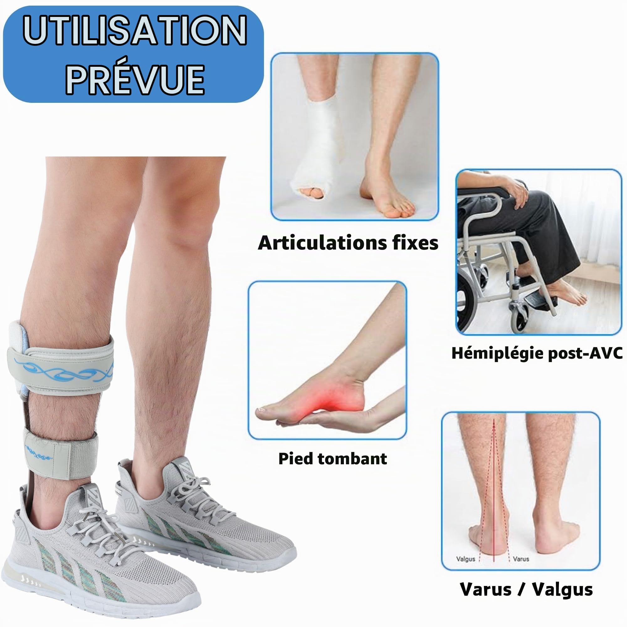 AFO Attelle de pied tombant – Stabilisateur de pied tombant avec accident vasculaire cérébral, MS, hémiplégie, chaussures de soutien du pied tombant pour aider à marcher plus facilement et