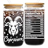 FatWongcoi Capricorn Birthday Gifts for Women Men - 16oz Capricorn Glass Cup with Lid Straw - Zodiac Astrology Tumbler for Mom Sister Friend - Constellation Glass Mug for Boss Lady Coworker