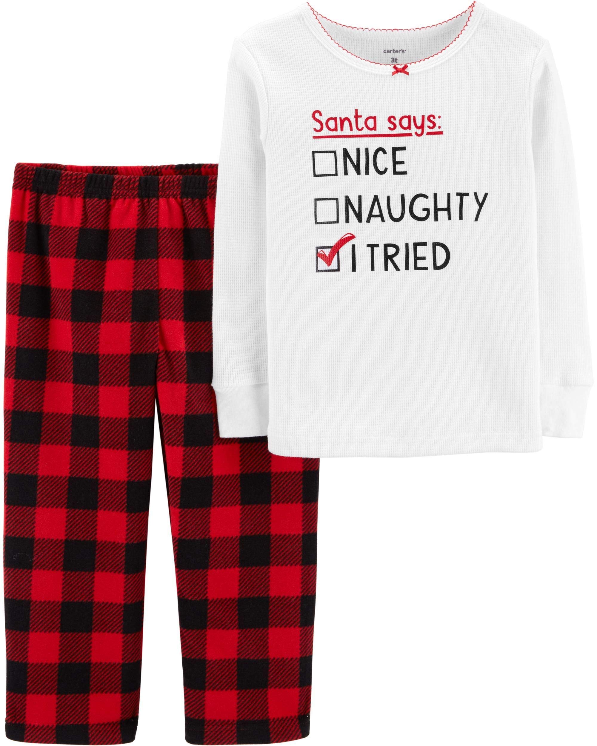Carter's Baby Girls' 2-Piece Fleece Christmas PJs (24 Months, Red/White)