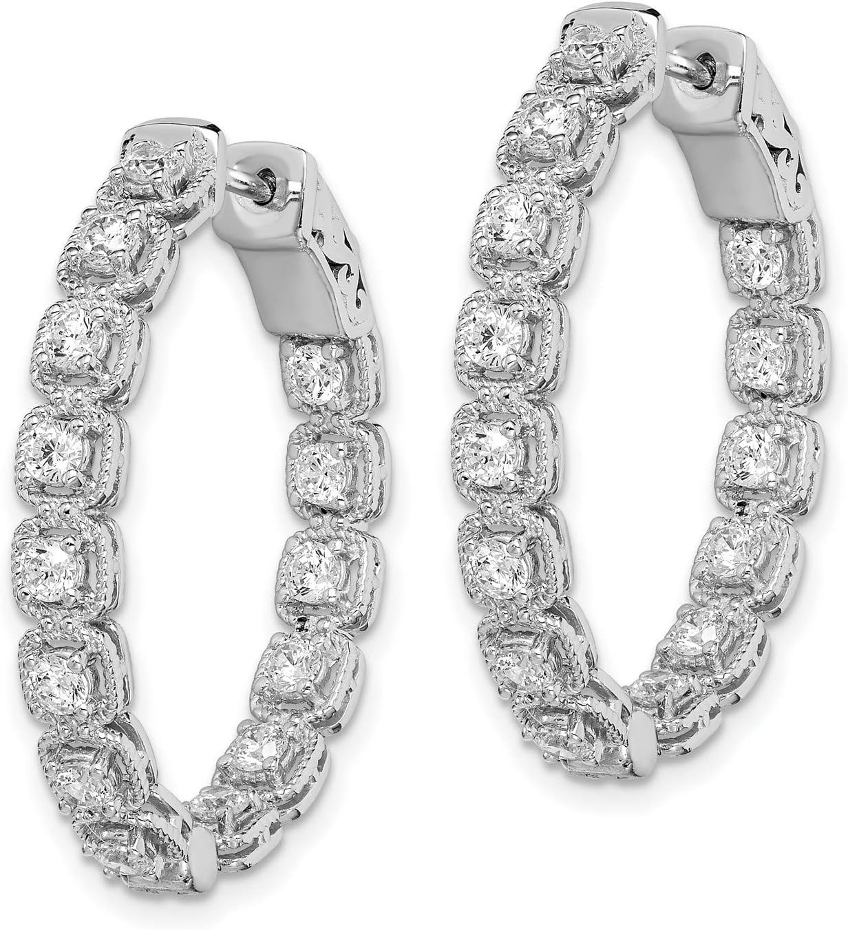Sterling Silver Hoop Earrings for Women with Cushion Cut and Round Cubic Zirconia, Elegant Double Row Design, Classic Oval Fashion Hoops for Formal Events or Daily Wear, Polished and Sparkly Finish - Image 2