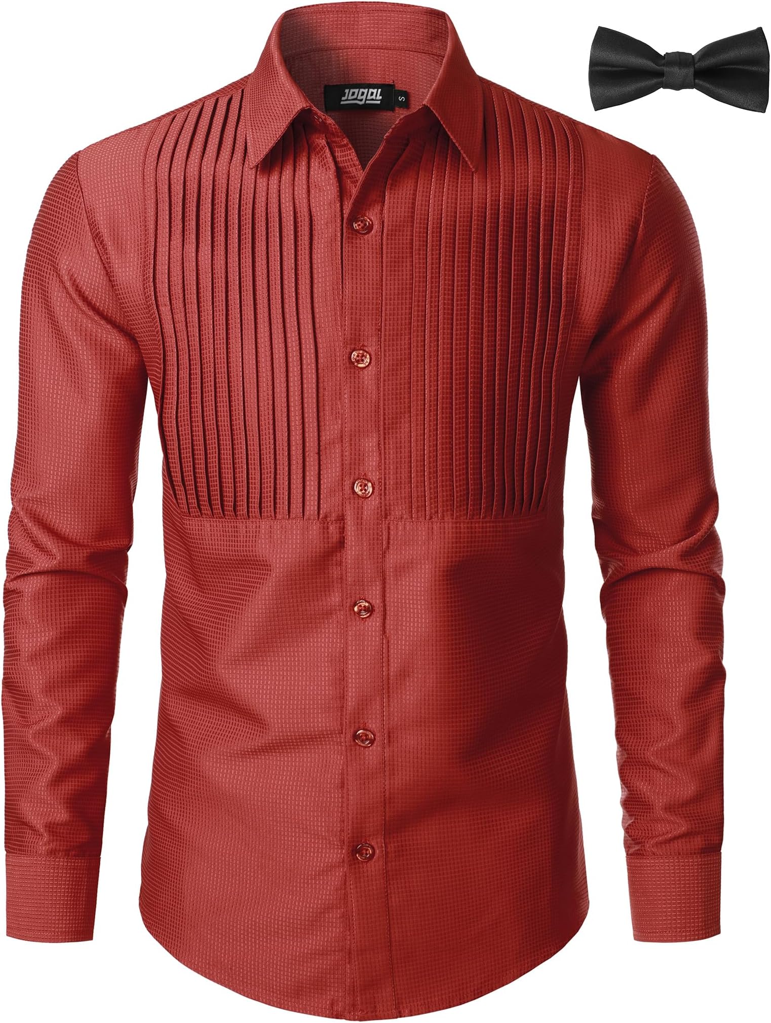 JOGAL Men's Tuxedo Shirt Pleated Dress Shirts with Bow Tie for Party Wedding