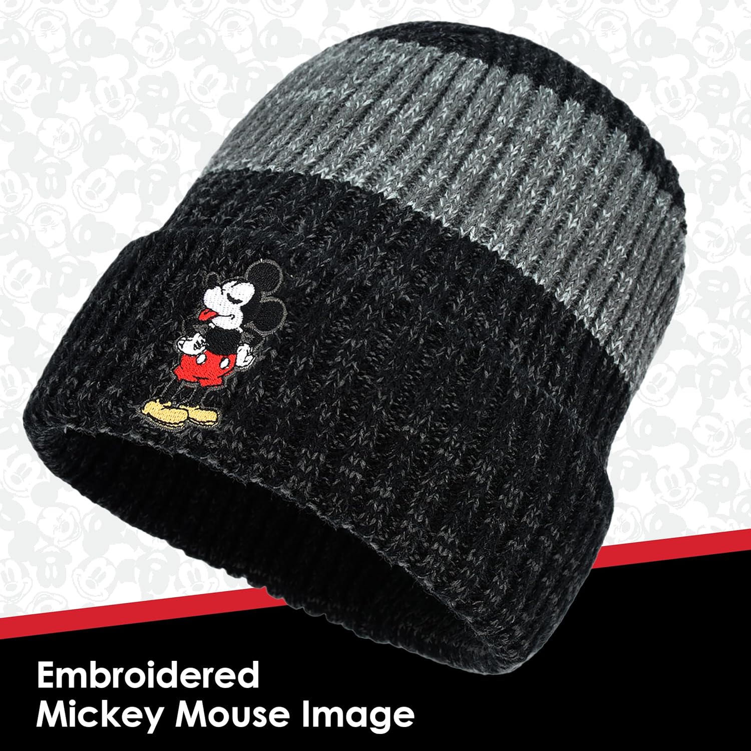 Concept One Unisex-Adult Disney Mickey Mouse Cuffed Beanie Hat, Knitted Stocking Cap - Image 3