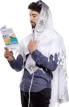 Large Tallit Prayer Shawl with Matching Bag, Certified Kosher, With Blessing On Neckband & Uniq Design on the Corners, Made in Israel, Soft Tallit Prayer Shawl For Men & Women - White, 60 - H55 x W75