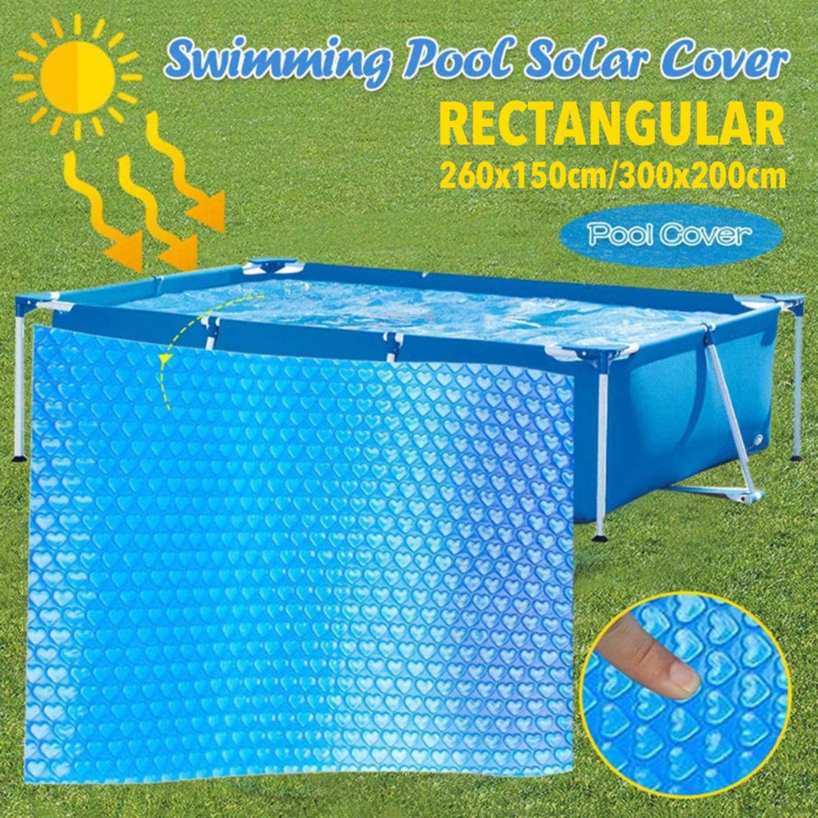 FAXIOAWA Schwimmbadabdeckung, rechteckig, UV-Schutz, Blasen-Wärmeisolationsfolie, Poolabdeckung, Faltbare Isolierfolie für Heimschwimmbecken und oberirdische Schwimmbäder, 260 x 150 cm/300 x 200 cm