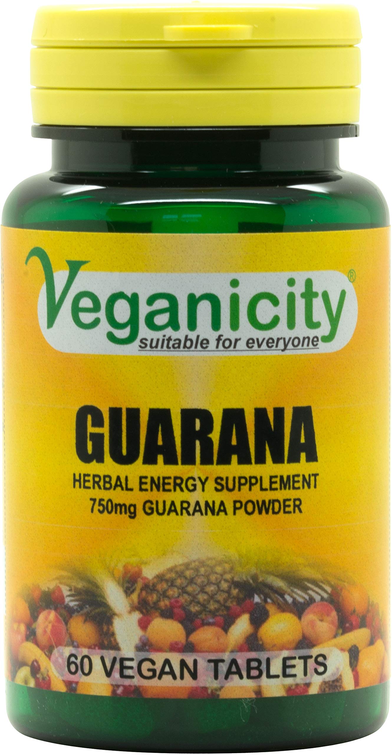 Guarana 750mg : Energy & Focus Supplement : 60 Tablets, in a Planet-Friendly 99% Recycled Pot
