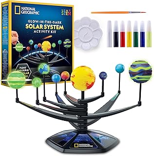 NATIONAL Geographic Luminous 3D Solar System Model Kit for Children - Build & Paint a Planetary System with Movable Arms, Mint Project for Children from 8-12 Years