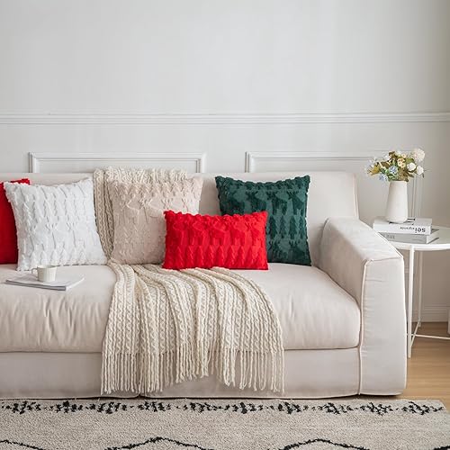 Miniatura 7 de SHITURRE Fundas de almohada decorativas beige con árbol de Navidad y renos de 12 x 20 pulgadas, paquete de 2 fundas de almohada lumbar de felpa