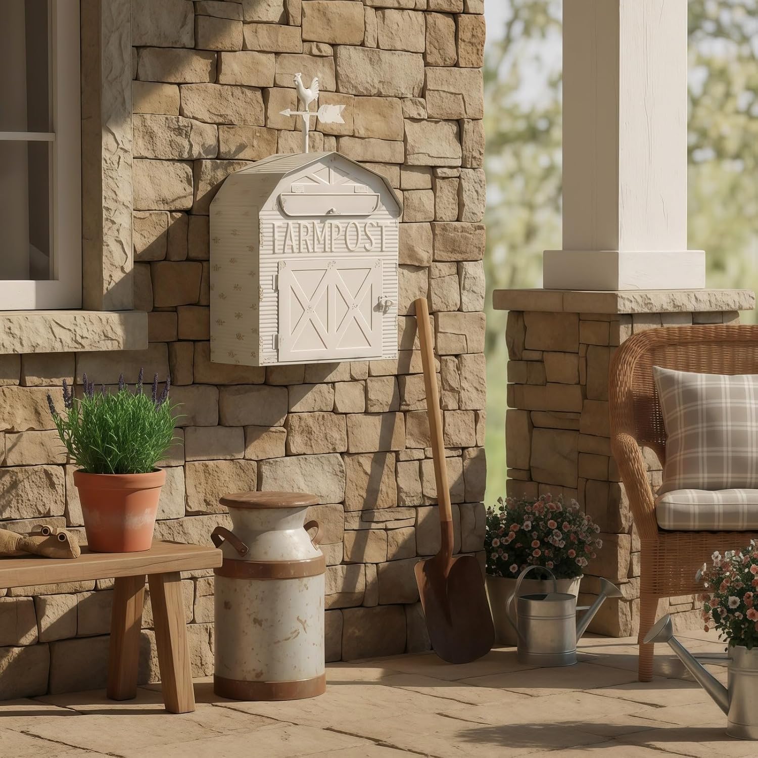 Rustic Mailboxes for Outside Wall Mount – Vintage Farmhouse Mailbox Wall Mount for House | Decorative Wall Mounted Mailboxes for Outside | Metal Outdoor Mail Box with Barn Door Design (Antique White)