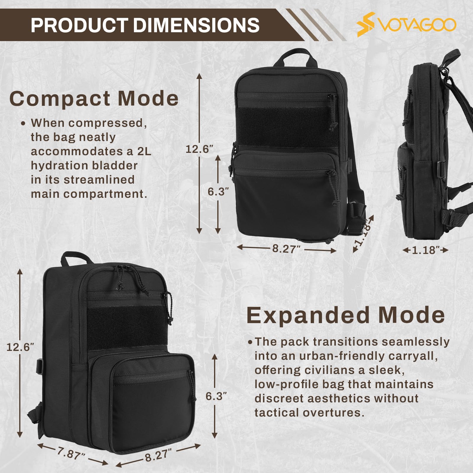 Sac à dos d'hydratation tactique Molle (poche à eau non incluse) - Pour réservoir d'eau de 2 l - Gilet - Sac à dos pour randonnée en plein air