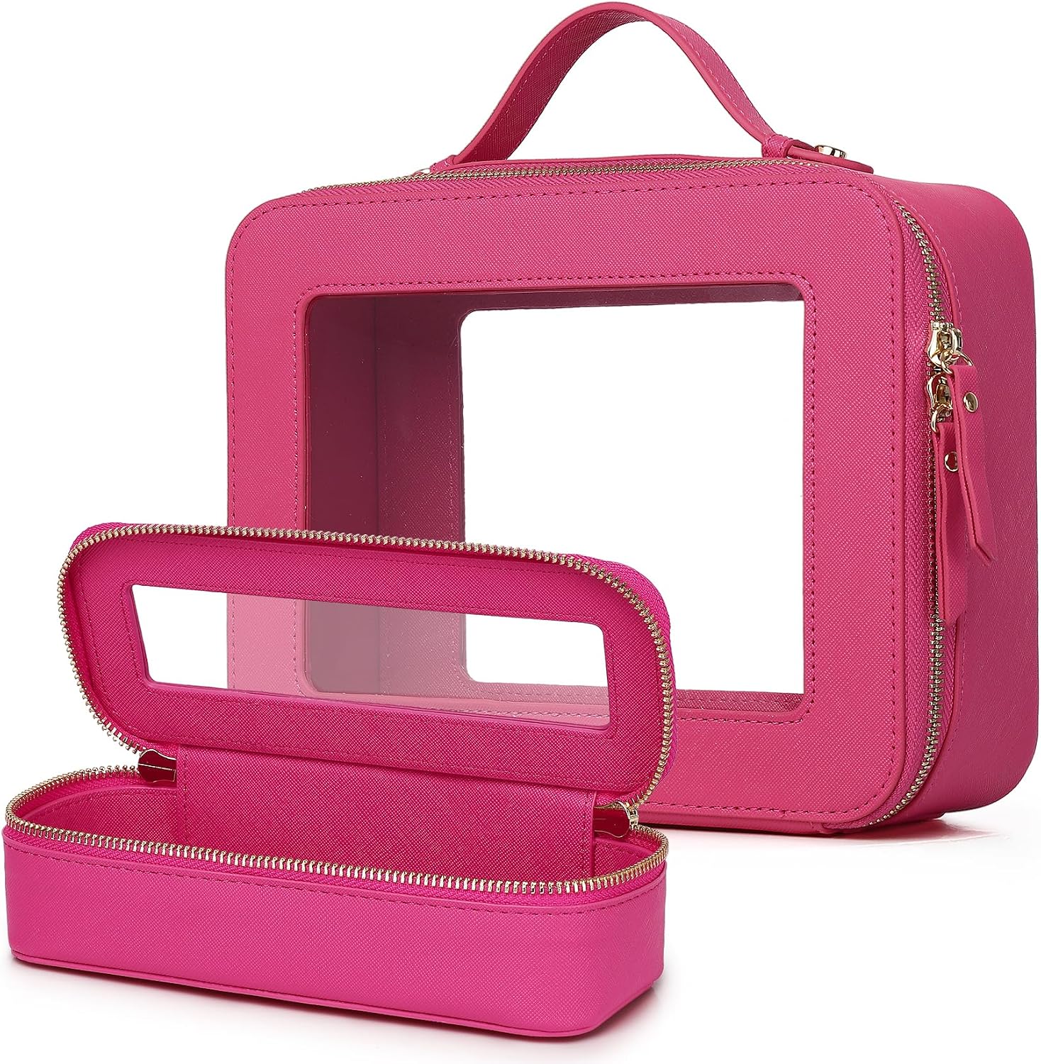Clear Travel Makeup Bag (Fuxia, L+Slim)