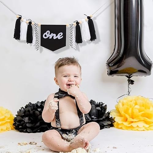 Miniatura 4 de Cartel de primer cumpleaños con borlas para silla de bebé, pancarta de un cumpleaños con borlas, pancarta para silla de bebé, pancarta negra para