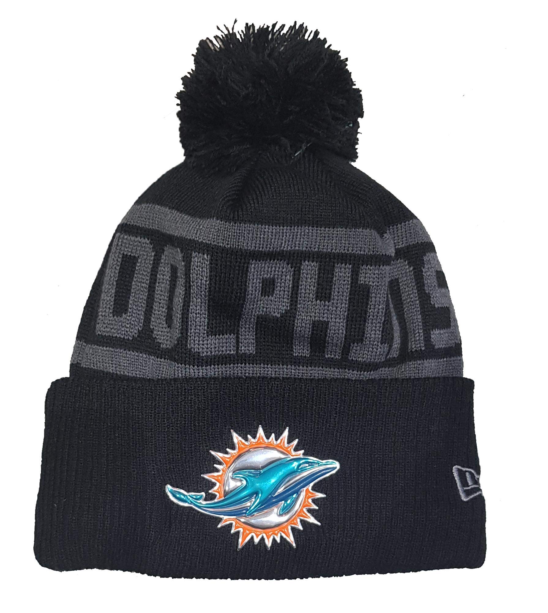 New Era Unisex Dolphins-Black Miami Dolphins Beanie Nfl Black Collection Black - One-Size