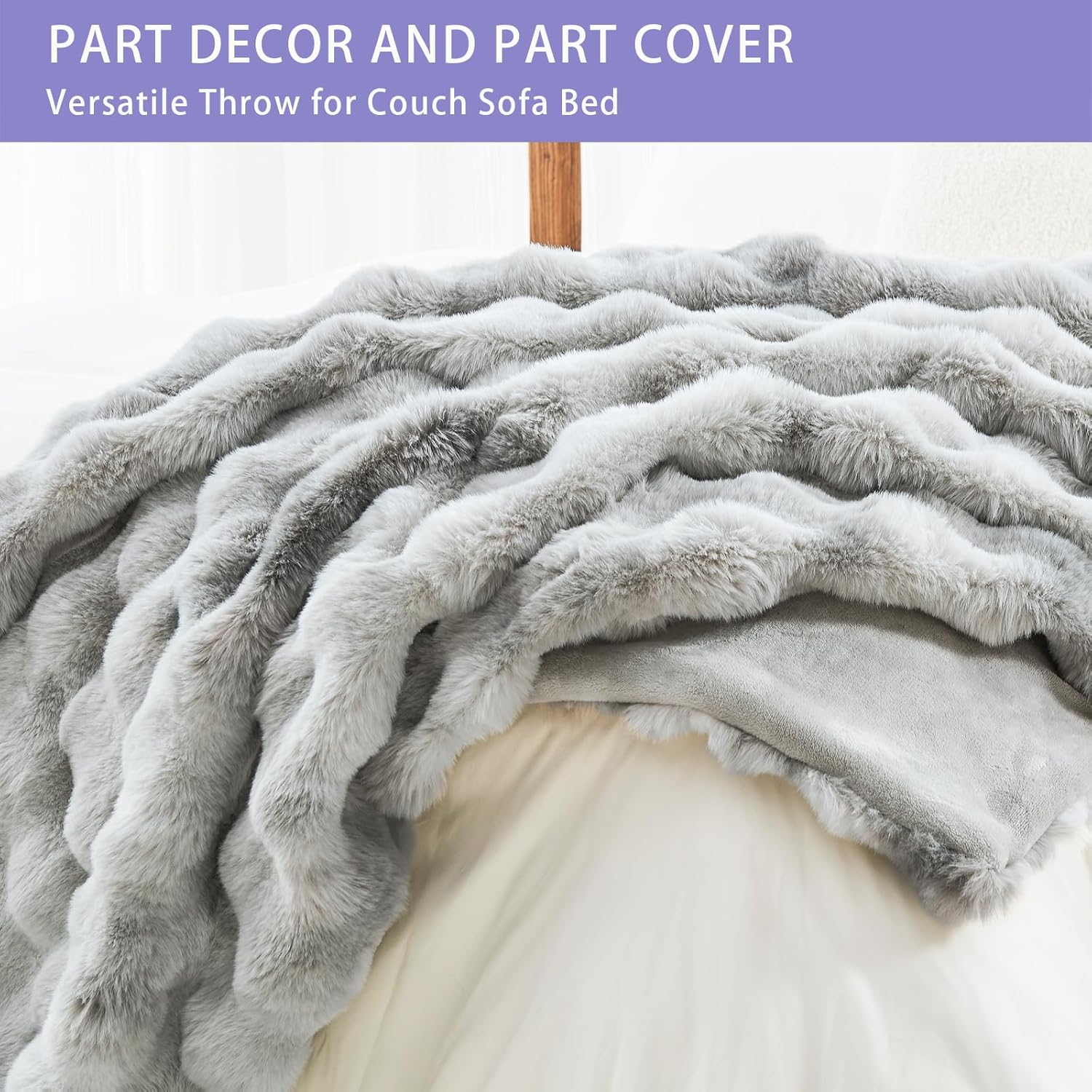 Bigacogo Faux Fur Throw Blanket for Couch, Fuzzy Soft Plush Thick Warm Bubble Blankets for Sofa Bed Living Room Décor, Cute Luxury Cozy Fluffy Throw Gift for Women Girls, 50"x60", Tie-dye Grey - Image 5