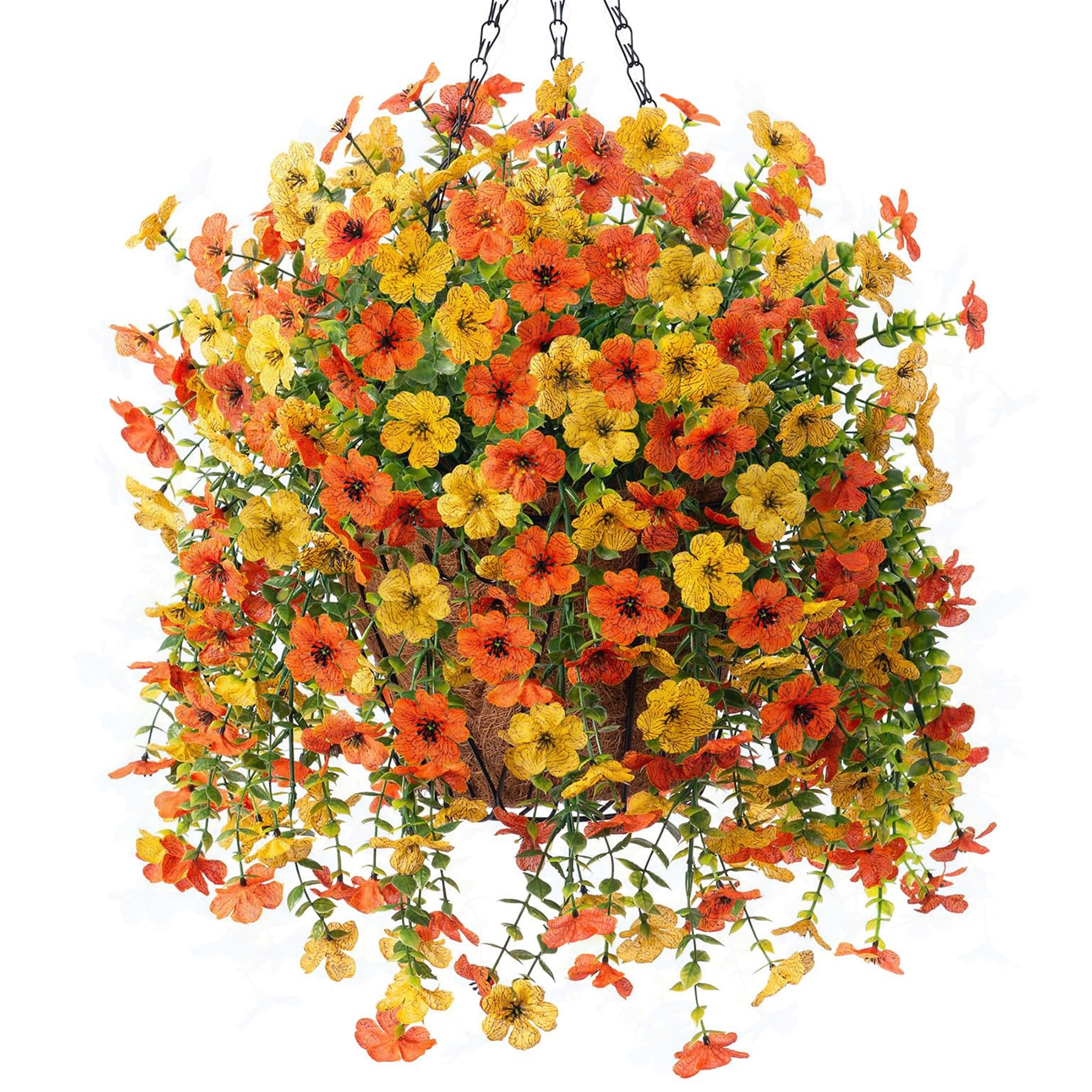 Artificial Fake Hanging Flowers Plants with Basket for Outdoor Decor, Fake Daisy Flower Plants No Fade Plastic Faux Silk Hanging Flowers Spring
