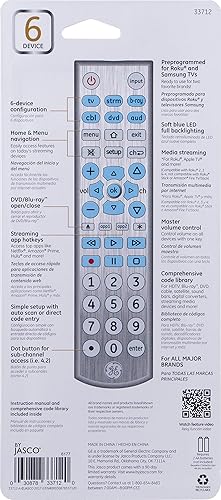 Miniatura 9 de GE Control remoto universal retroiluminado con botón grande para Samsung, Vizio, Lg, Sony, Sharp, Roku, Apple TV, TCL, Panasonic, Smart TV,