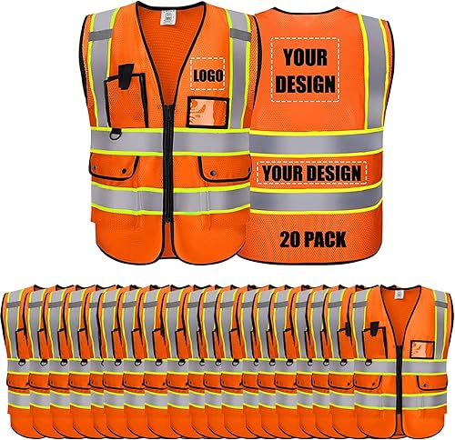 Chaleco de seguridad con logotipo personalizado, chaleco reflectante de visibilidad clase 2, a granel con bolsillos y cremallera