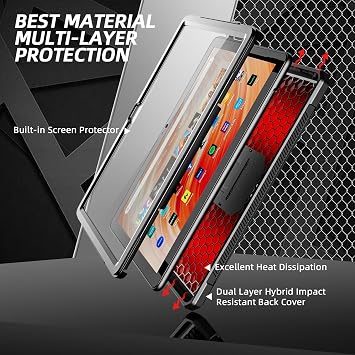 Amazon Fire HD 10 & Fire HD 10 Kids Pro Tablet Case (Only 13th Gen, 2023 Release), DJ&RPPQ Full Body Rugged Hands-Free Viewing Stand Back Cover with Screen Protector, Also for 10in Sony Nokia - Black