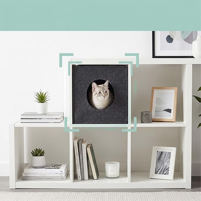 Foto 2 de 8 de Relaxdays Cueva para Gatos de Fieltro, 33x33x37 cm, Gris Oscuro