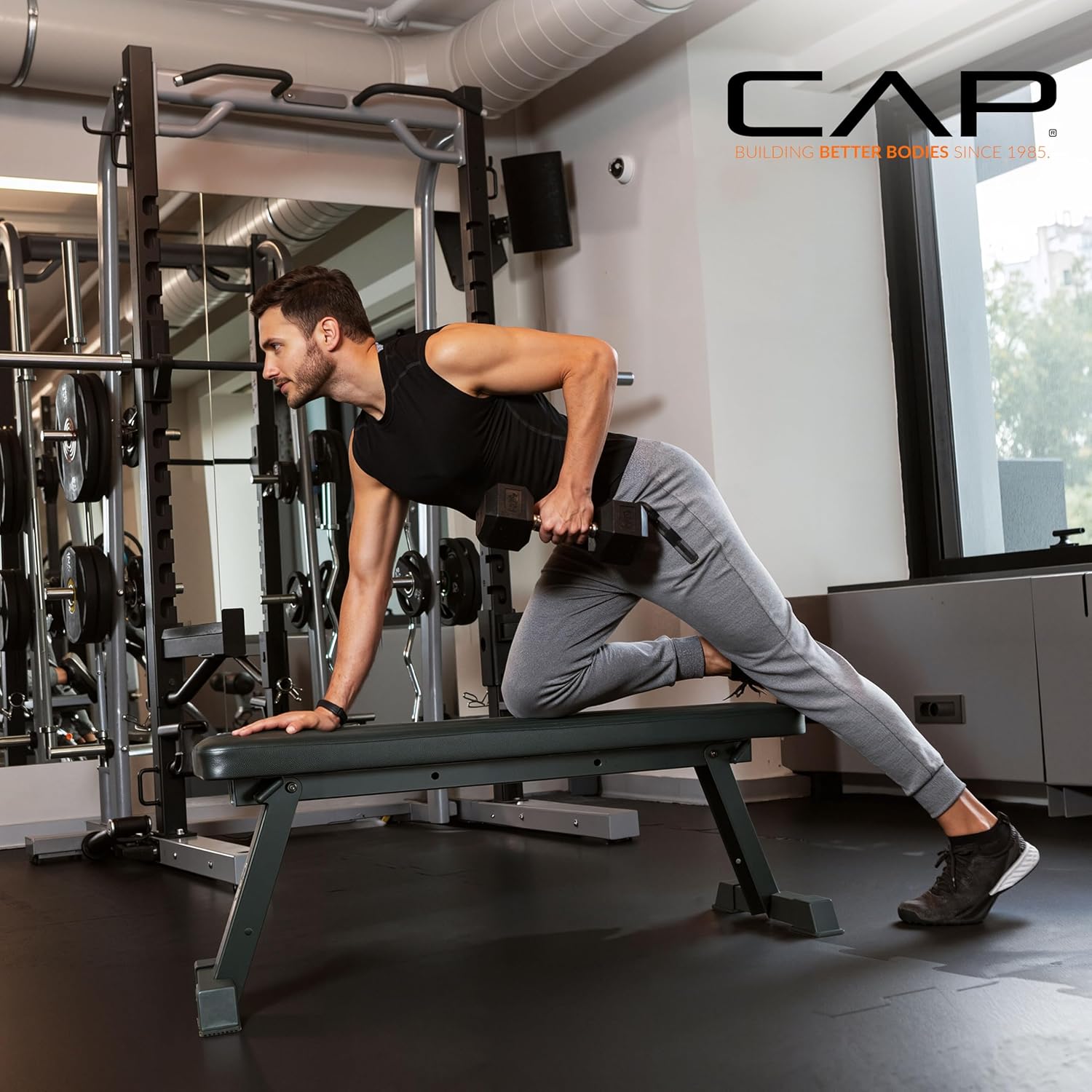 CAP Barbell Foldable Flat Weight Bench | Folding Workout Bench with Steel Frame, Thick Box-Stitched Padding & 600 LB Capacity | Compact Home Gym Strength Training Bench