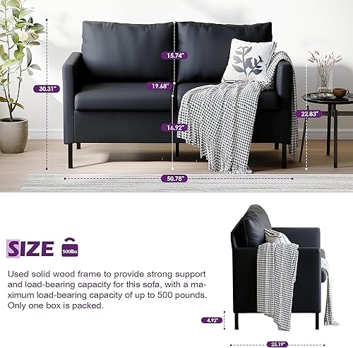 Miniatura 29 de TYBOATLE Sofá biplaza tapizado de tela de lino de 51 pulgadas de ancho para sala de estar, asientos de dos plazas con patas de hierro para espacio