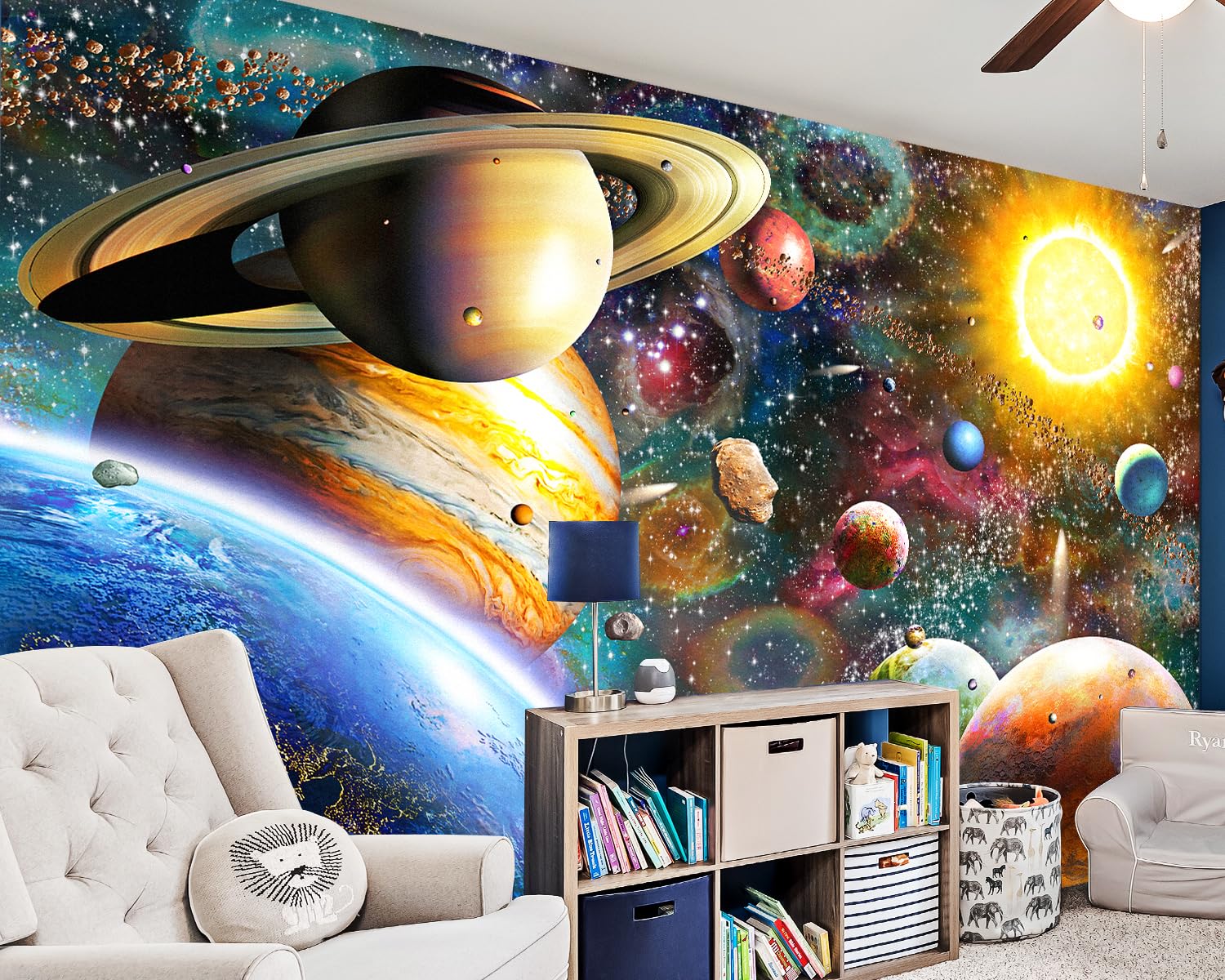 VePret Cosmic Outer Space Galaxy Wallpaper, Planet Universe Creative Solar Removable Wall Murals Wall Paper Decals for Kids Room Nursery Boys Bedroom 158"x110"(Not Self-Adhesive)