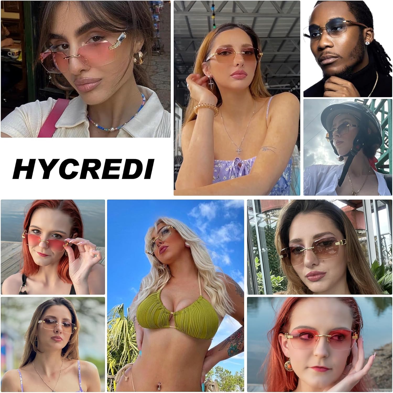 Hycredi Rimless Rectangle Sunglasses Men Women Retro Frameless Square Shade Y2k Sun Glasses Tinted Eyewear - Image 3