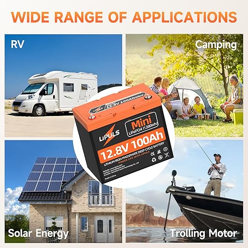 Miniatura 7 de Batería LiFePO4 de 12.8 V 100 Ah, tamaño del grupo 24  BMS integrado de 100 A, batería de fosfato de hierro de litio máx.1280Wh, batería de litio de