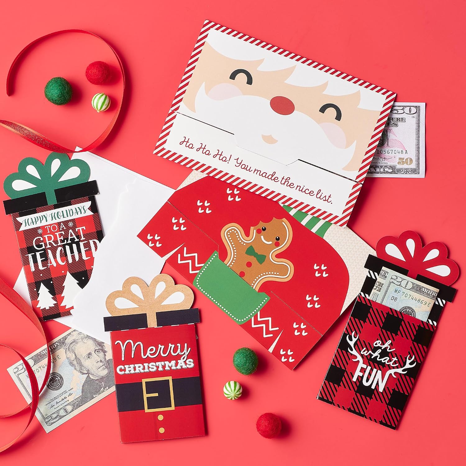 Big Dot of Happiness Assorted Red and Green Holiday Cards, Christmas Money and Gift Card Sleeves, Nifty Gifty Christmas Gift Card Holders, Set of 8 image 3