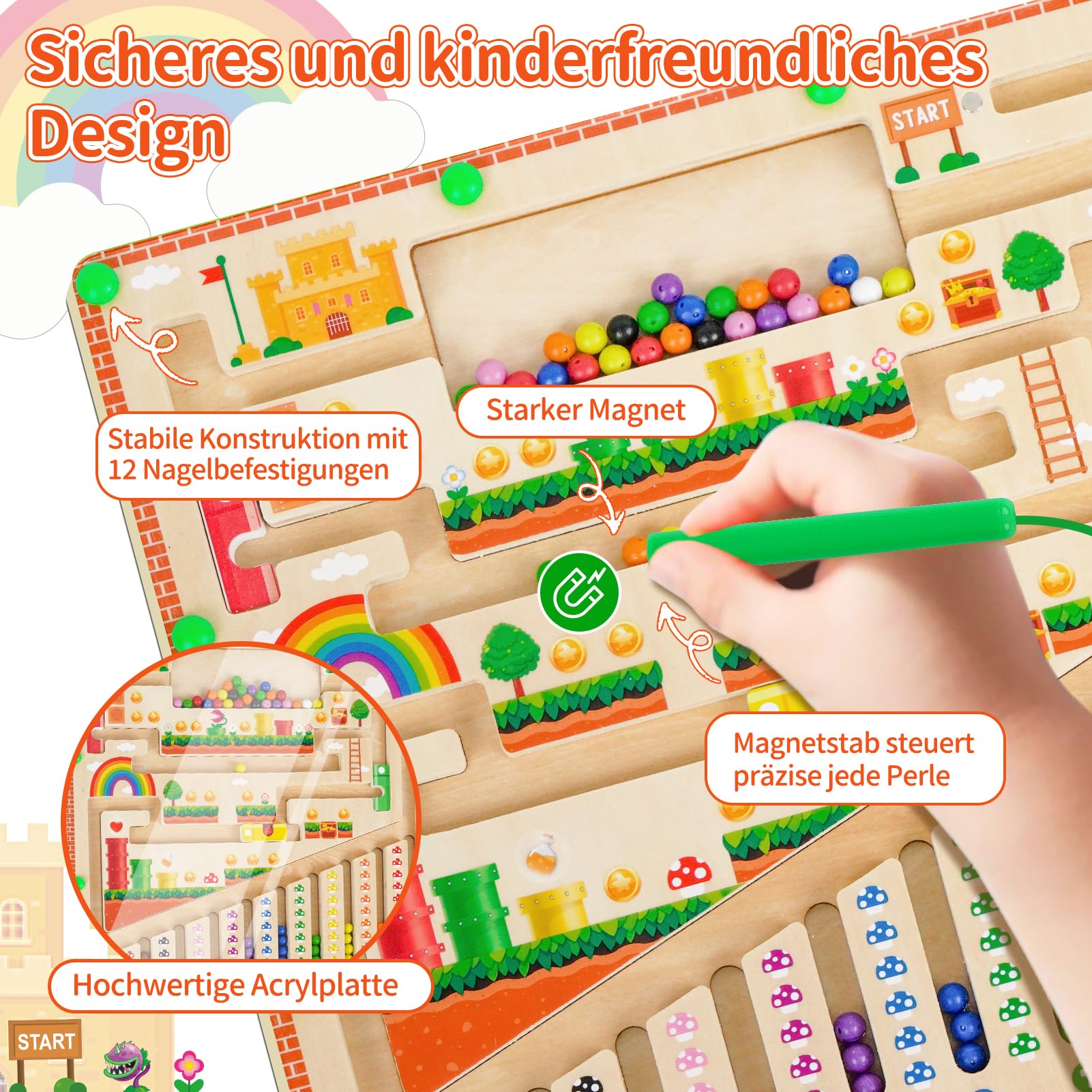 Ainiv Magnetisch kleur- en cijferdoolhof, Montessori houten speelgoed tellen bijpassend spel, magnetisch doolhof fijne motoriek speelgoed, educatief speelgoed voor 3 4 5 6 7 jaar oude jongens meisjes