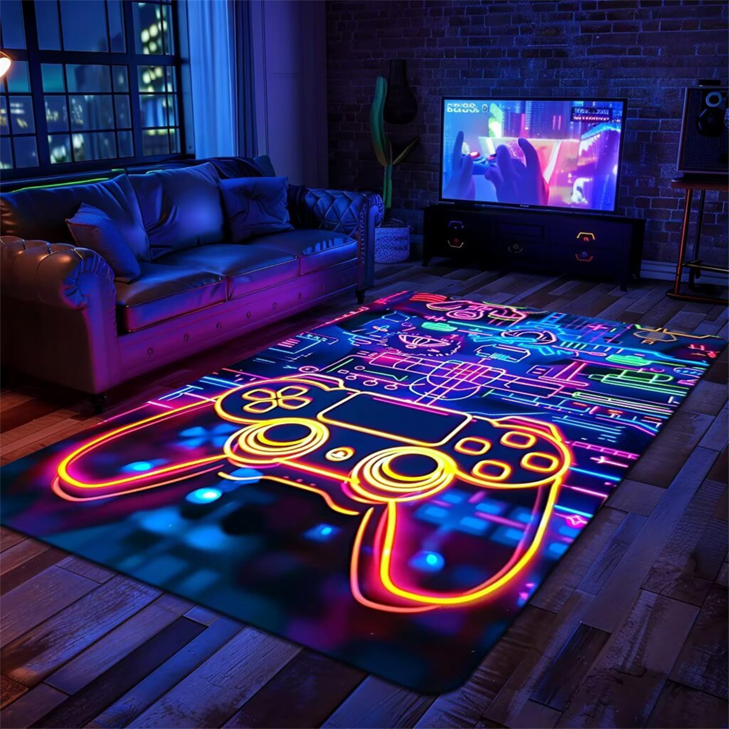 Arzunsy Boys Gaming Rug 70x140cm - 3D Red/Blue/Yellow Gamepad Design, Non-Slip Washable Floor Mat for Bedroom & Playroom - Kids Teens Carpet for Game Consoles, Easy Clean Soft Carpet