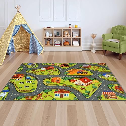 Miniatura 10 de STARUIA Alfombra Lavable para Niños, Alfombra de Juego para Cuarto de Juegos de Niños, Alfombra Divertida de Aprendizaje de Carros para Bebés para
