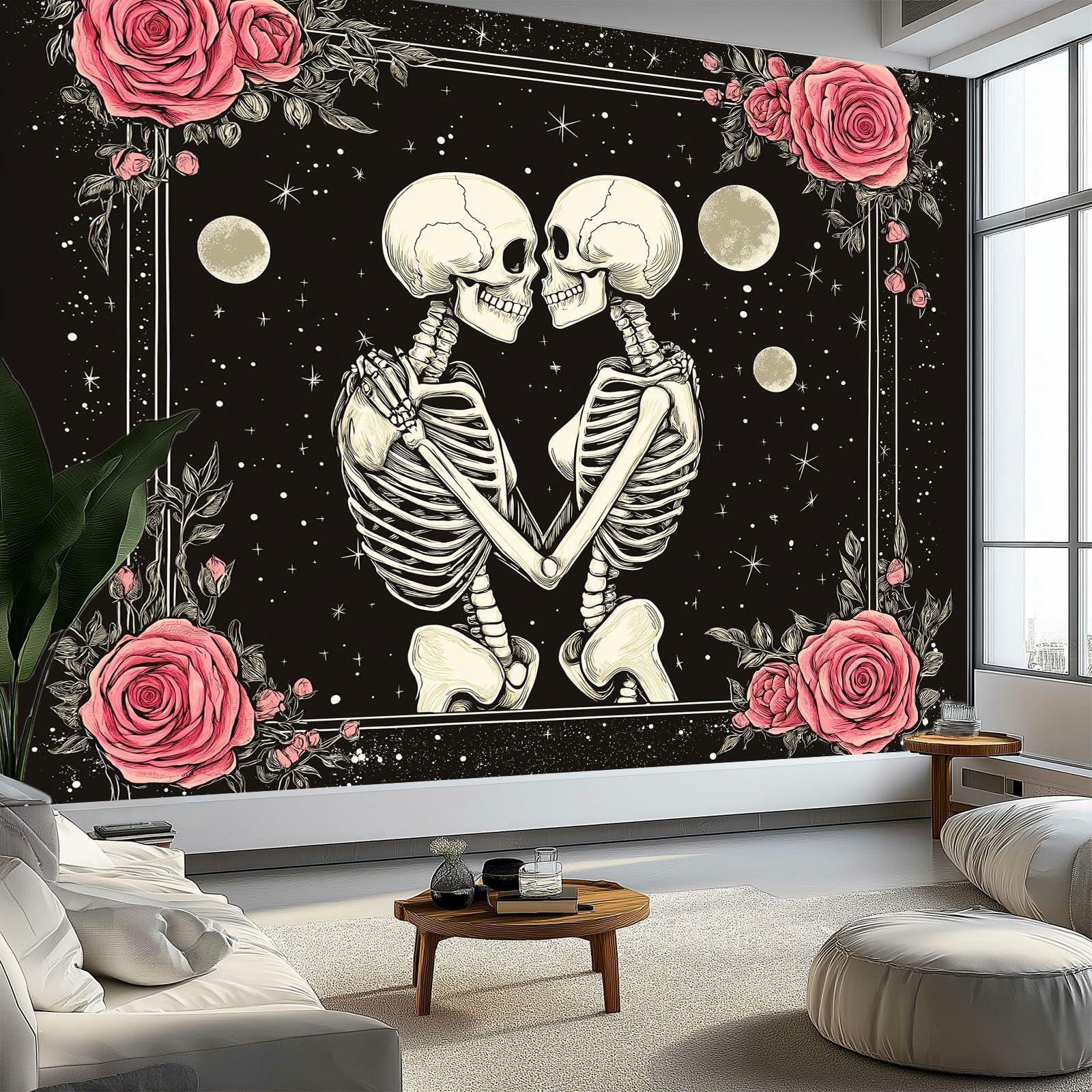 Papier peint salon motif crâne rétro pour une décoration de chambre originale