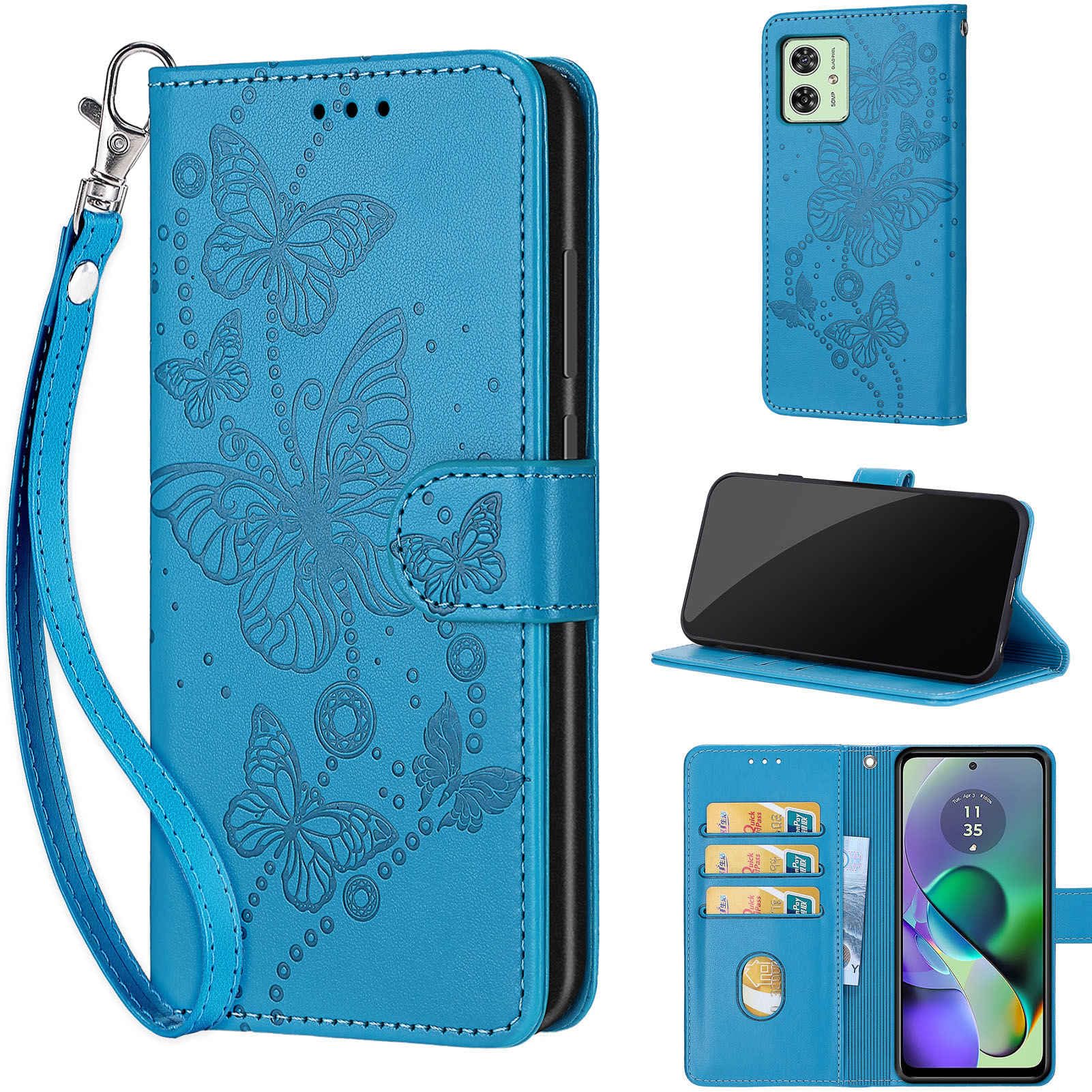 Custodia Portafoglio Motorola Moto G54/G54 Power Con Fiori E Farfalle – Copertina Antiurto In Pelle PU Con Supporto Magnetico E Slot Per Carte