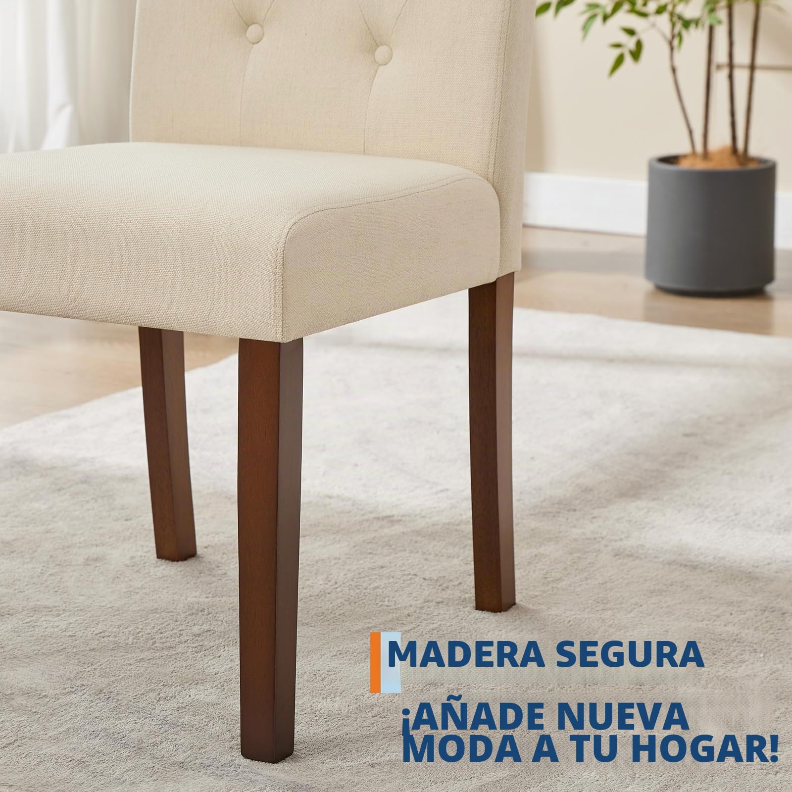 Sillas De Comedor Modernas Tapizadas - Juego 2 con Lino Gris, Diseño Parsons, Patas Madera Resistentes, Respaldo Alto Comodidad para Comedor, Cocina, Restaurante Paquete Lino (Beige 2)
