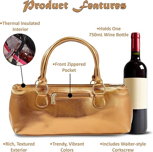Miniatura 3 de Bolsa de mano de vino (aislamiento térmico) Bolsa de transporte para mujer Sostiene botellas rojas y blancas de 25.4 fl oz Moda de moda Incluye