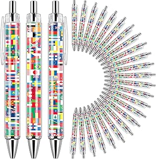 Janlaugh 50 Pcs International Flag Pens World Ballpoint Retractable Country Flags Pens Bulk Multicultural Party Favors Decoration Gift for School Sports Events Home Office Supplies