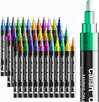 Caliart 36 Colors Outline Markers Shimmer Glitter Pens, Cool Fun Craft Metallic Drawing Marker Set, Tween Teen Girl Gifts Trendy Stuff, Art Supplies for Adults Kids Artists
